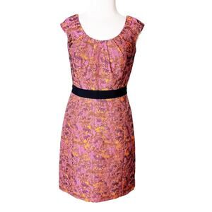 Lela rose abstract print pink orange dress sz 4